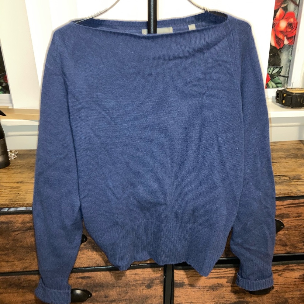 Vince Off-the-Shoulder Blue Sweater